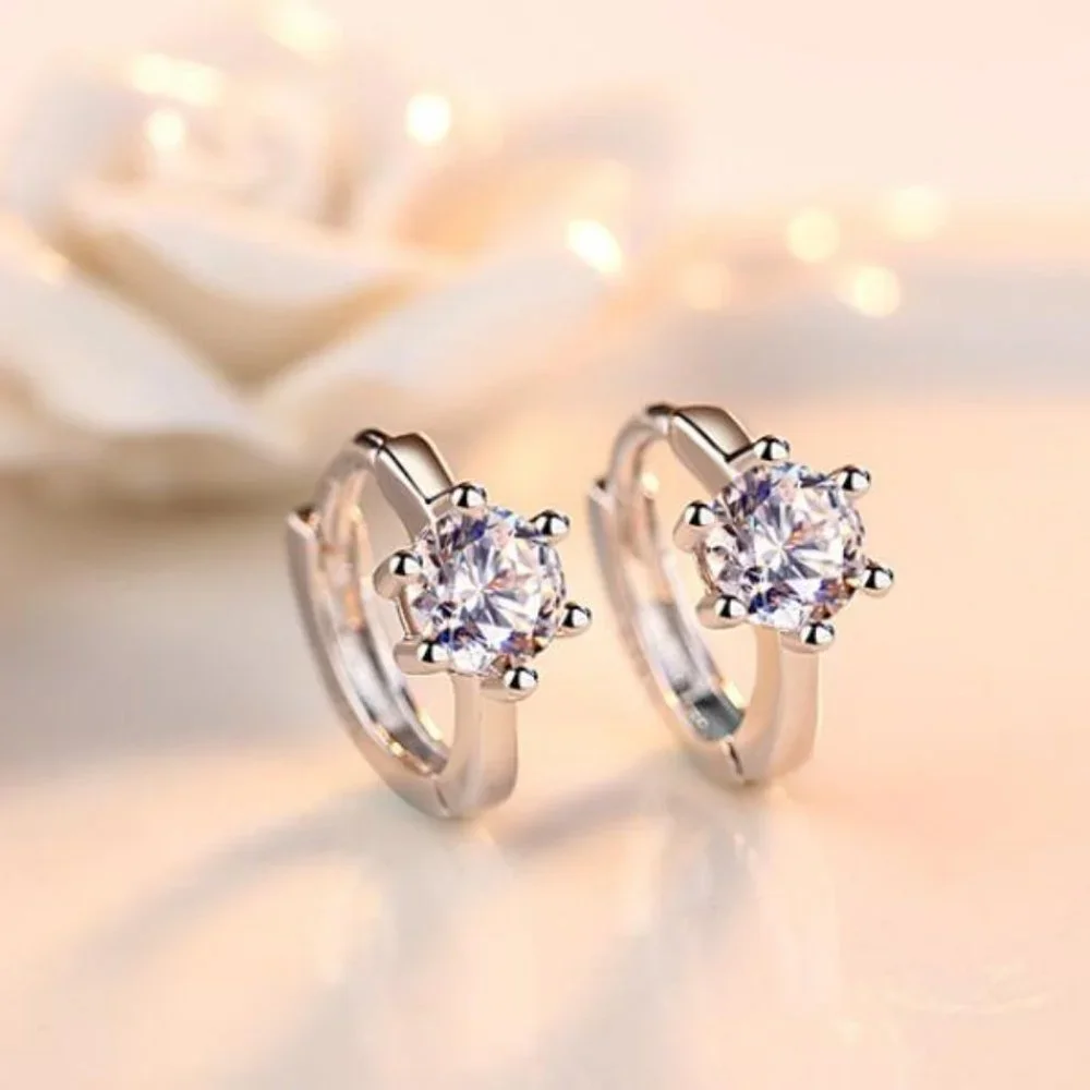 *NEW 925 Sterling Silver Diamond Hoop Earrings 1